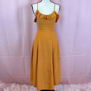 Ruffle strapless midi dress